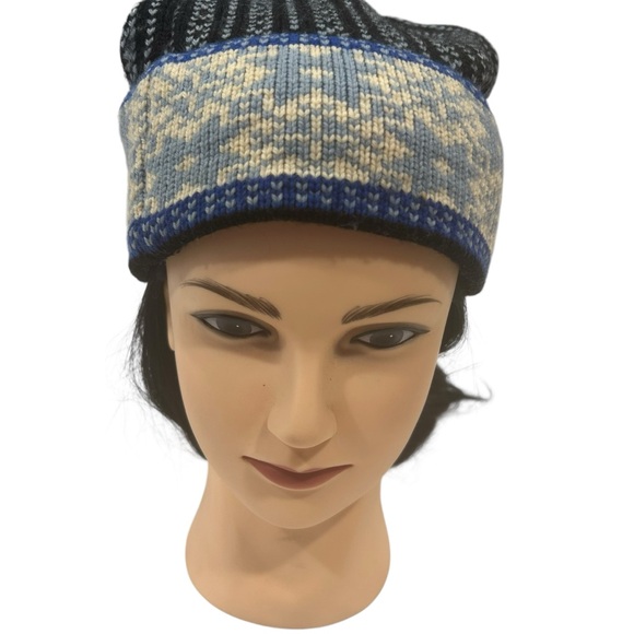 Mountain ladies & ewe handmade wool hat women Nordic blue black tan vintage - Picture 15 of 16